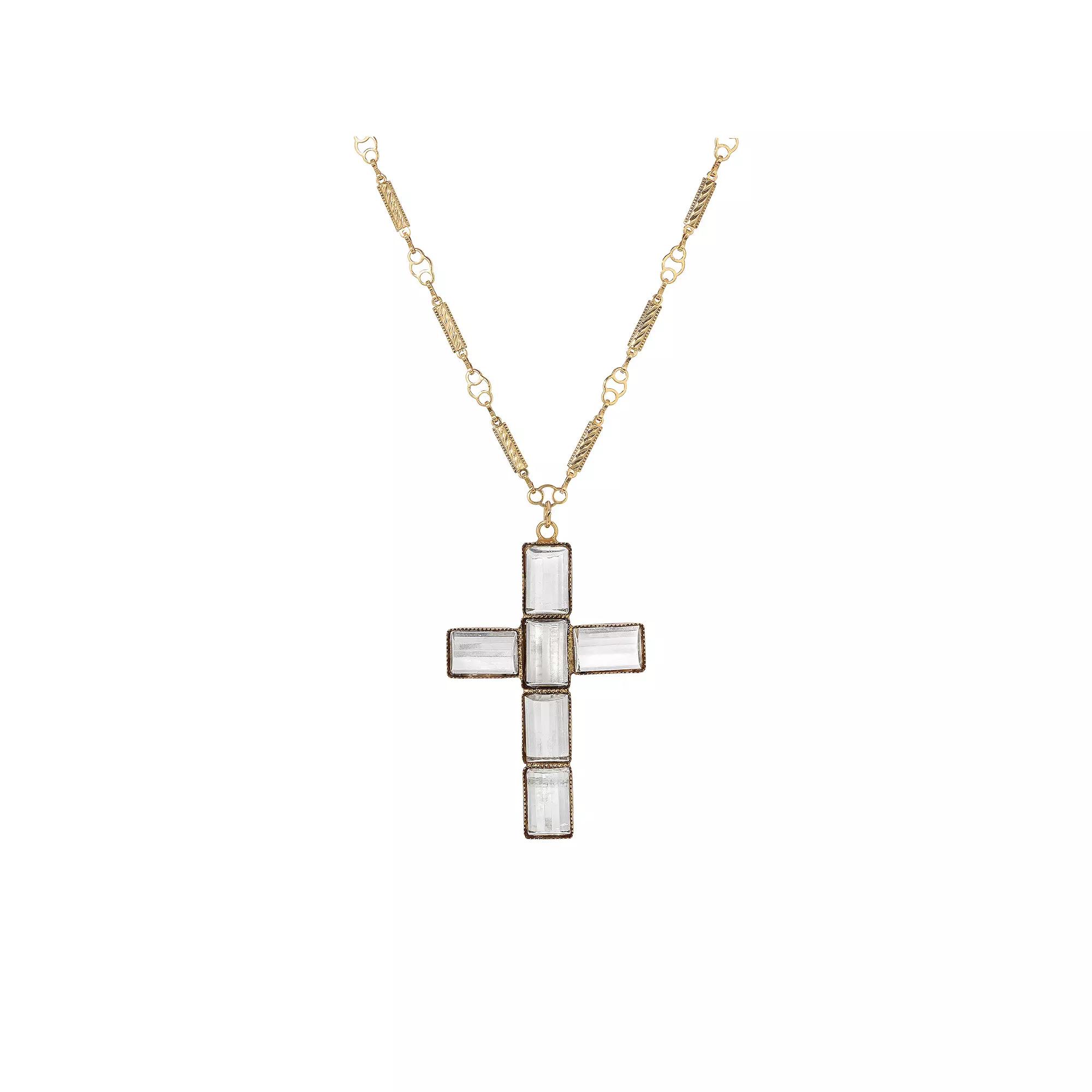 Symbols of Faith Crystal Cross Pendant Necklace, Womens, White Product Image