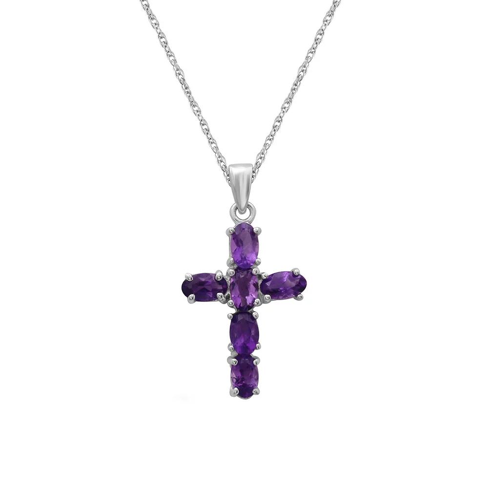 Jewelexcess Sterling Silver Amethyst Cross Pendant Necklace, Women's Product Image