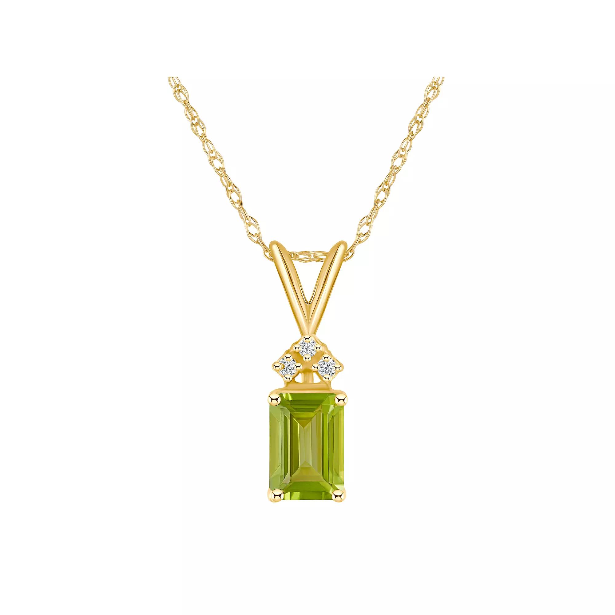Celebration Gems 14k Gold Emerald Cut Peridot & Diamond Accent Pendant Necklace, Women's, Size: 18" Product Image