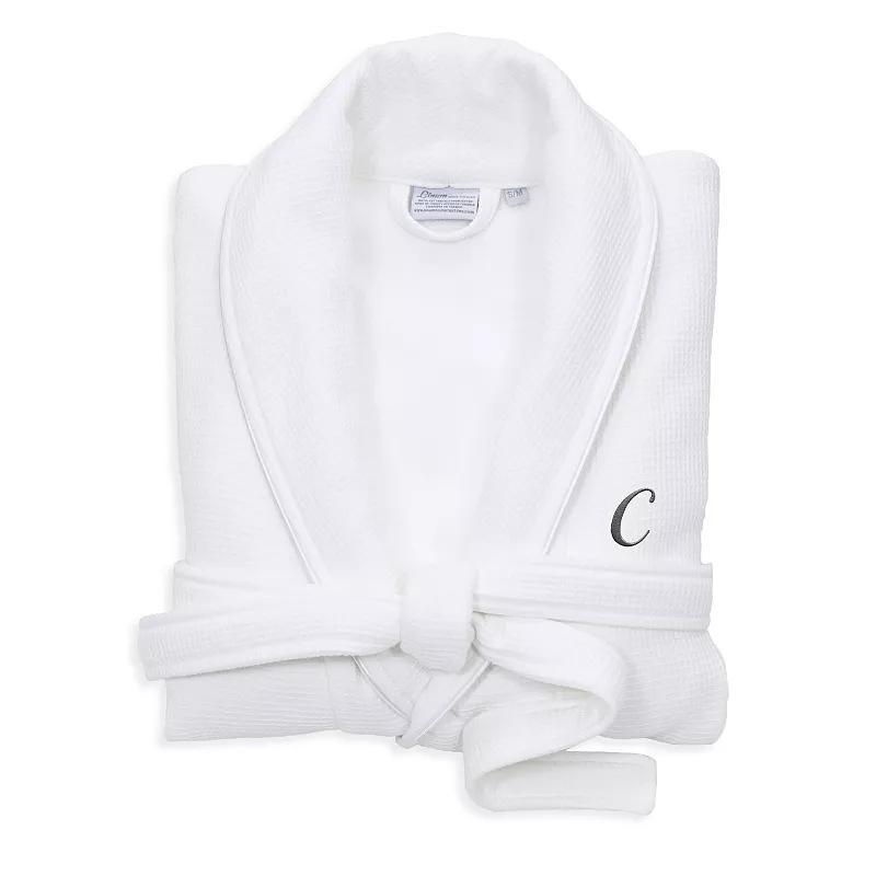 Linum Home Textiles Turkish Cotton Personalized Satin Piped Trim Waffle Terry White Bathrobe, Adult Unisex,  Product Image