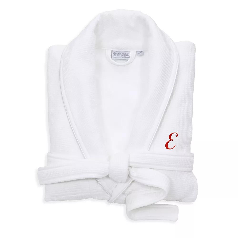 Linum Home Textiles Turkish Cotton Personalized Satin Piped Trim Waffle Terry White Bathrobe, Adult Unisex,  Product Image