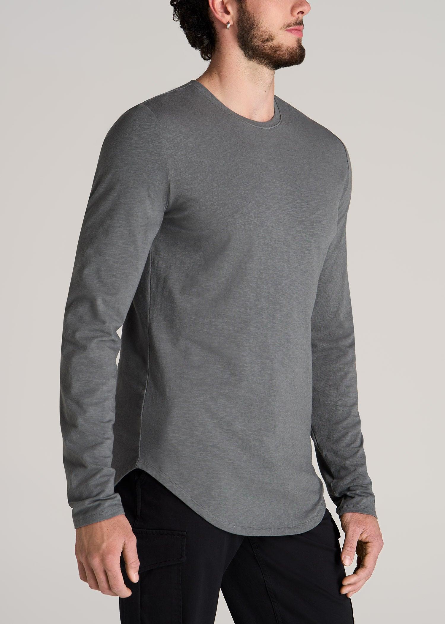 Slub Long Sleeve Scoop Tee for Tall Men in Charcoal Male Product Image