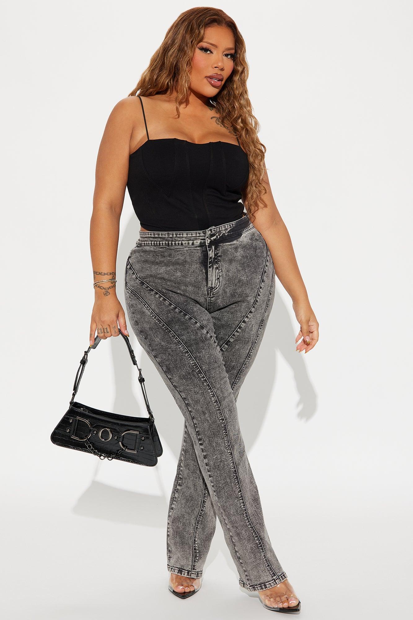 Acting Different Zipper Slim Straight Leg Jeans - Black Wash Product Image