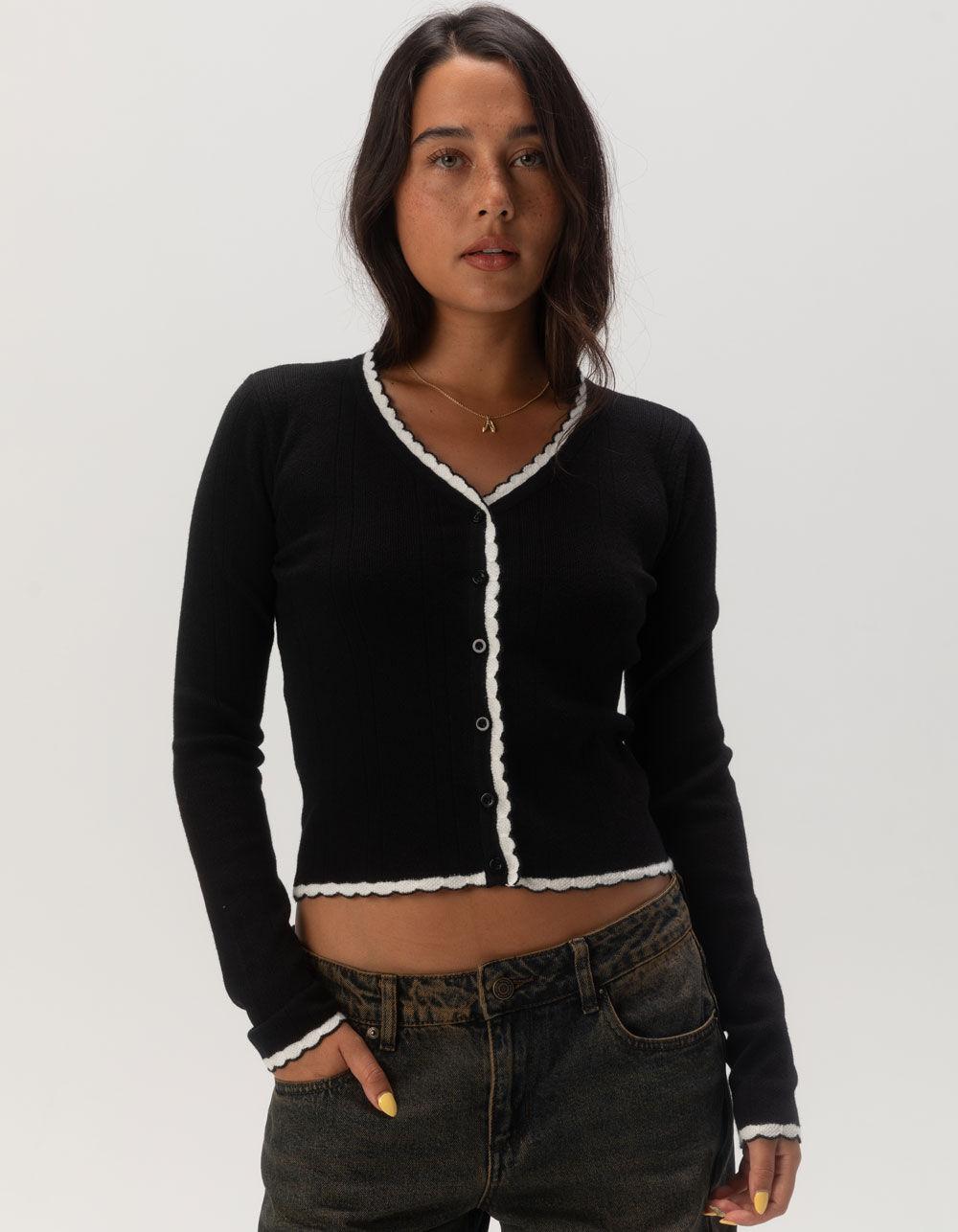 RSQ Womens Scallop Tipped Cardigan - BLK/WHT Product Image