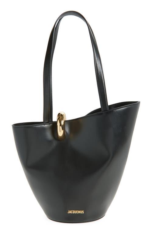 JACQUEMUS The Medium Bambola Asymmetric Leather Bucket Bag In Black 990 Product Image