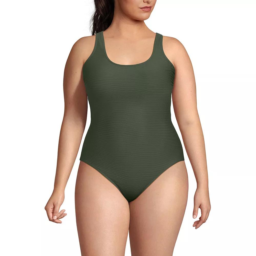Petite Lands' End Tugless Ribbed X-Back One-Piece Swimsuit, Women's, Size: 14 Petite, Rich Olive Green Product Image