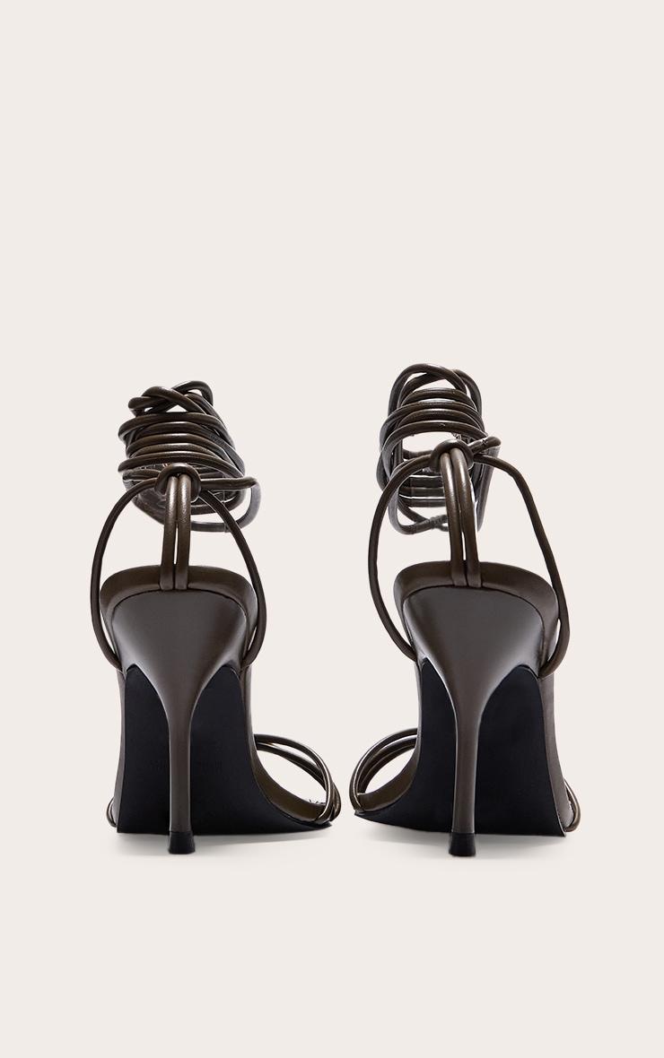 Wide Fit Olive PU Square Toe Lace Up High Stiletto Heeled Sandals Product Image