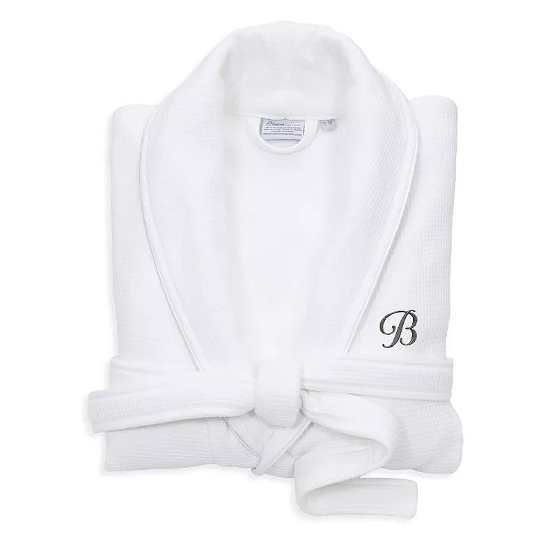 Linum Home Textiles Turkish Cotton Personalized Satin Piped Trim Waffle Terry White Bathrobe, Adult Unisex,  Product Image