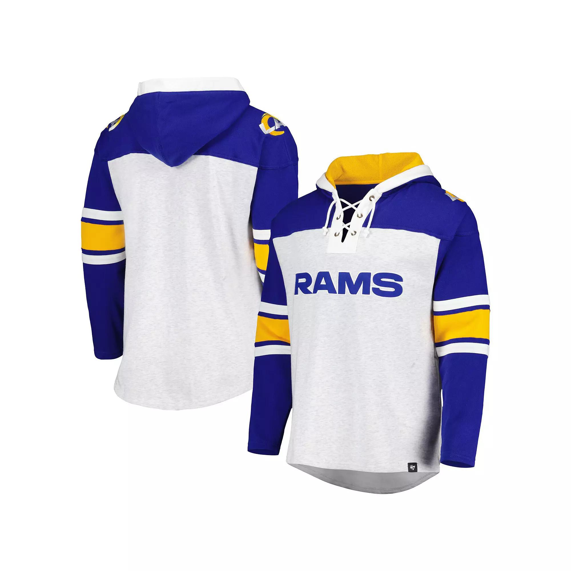 Men's '47 Los Angeles Rams Heather Gray Gridiron Lace-Up Pullover Hoodie, Size: 3XL, Grey Product Image