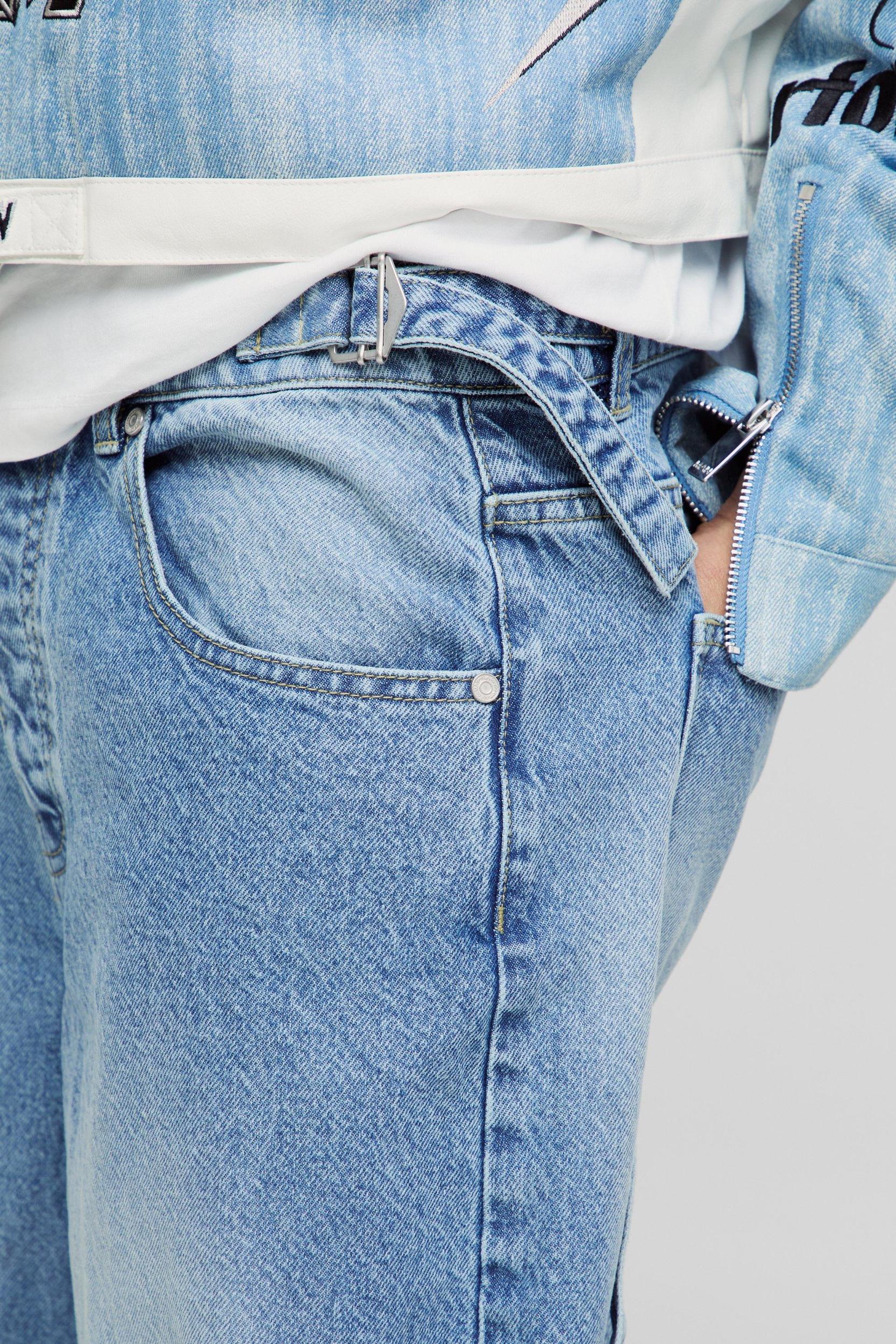 Washed Adjustable Waist Baggy Carpenter Jeans | boohooMAN USA Product Image