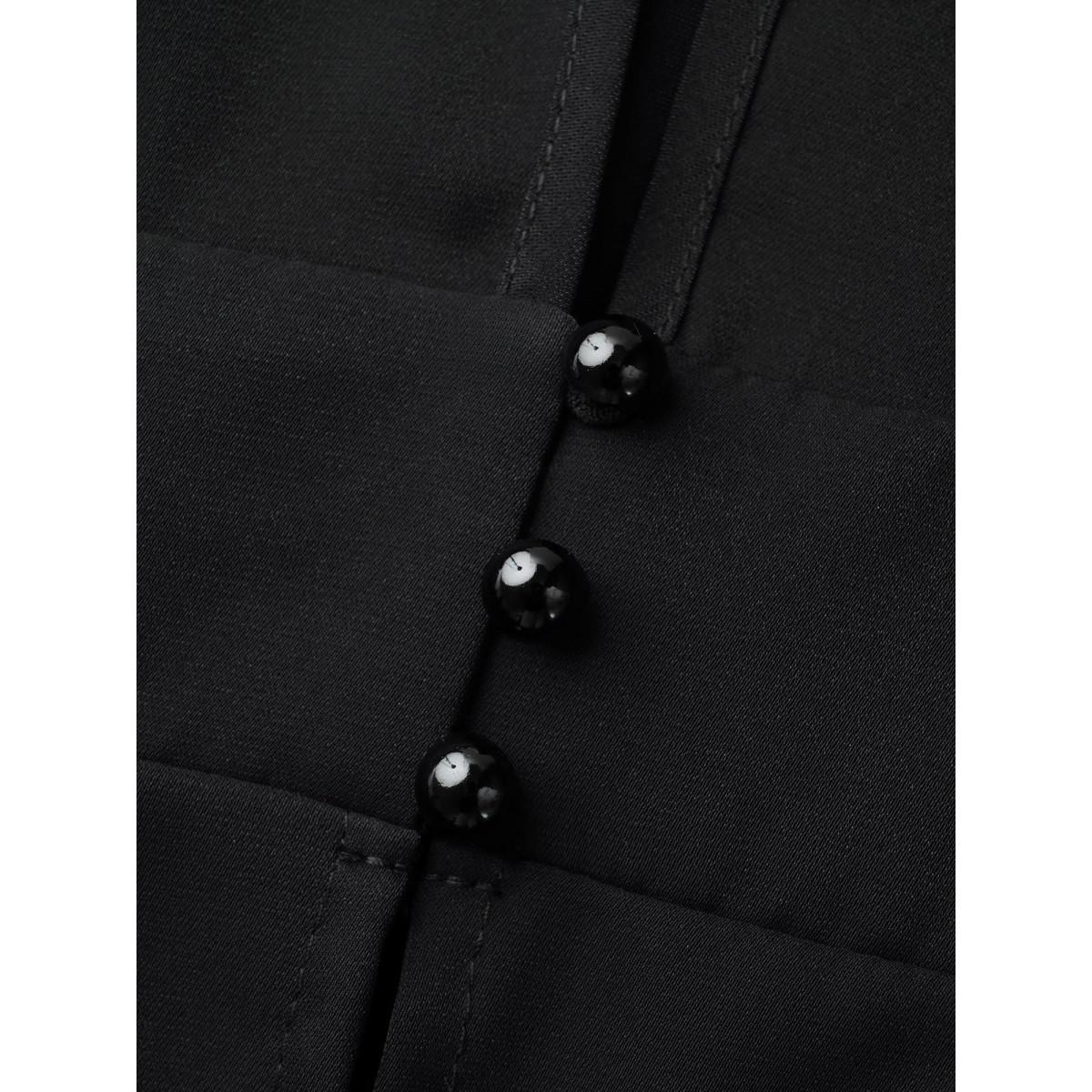 Plus Size Black V-Neck Stretchy-Waist Button Flared Blouse Women Elegant Short sleeve Deep V-neck Everyday Blouses BloomChic 22-24/3X Product Image