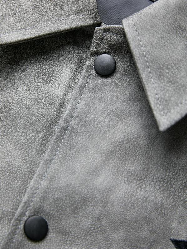 Men's Tie Dye Embroidery Leather Splice Jacket Product Image