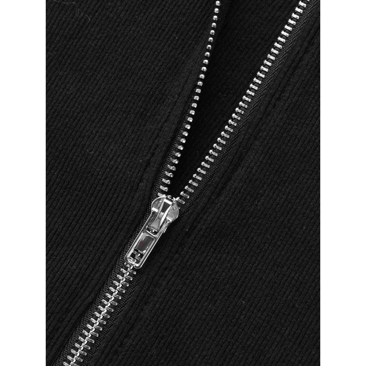 Plus Size Hooded Zipper Medium Stretch Sweatshirt Women Black Casual Texture Hooded Everyday Sweatshirts BloomChic 22-24/3X Product Image