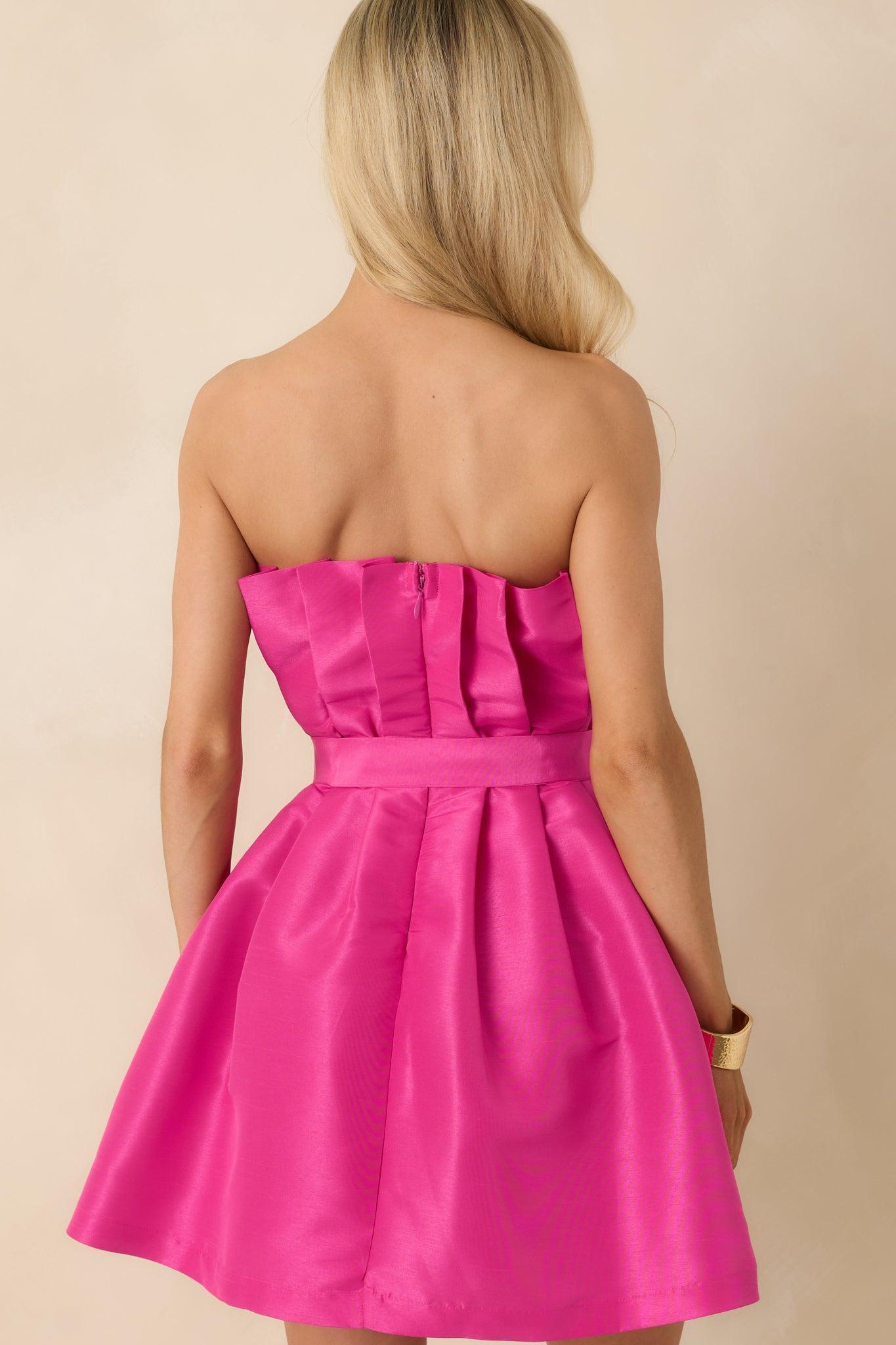 Caught My Eye Fuchsia Pleated Strapless Mini Dress Product Image