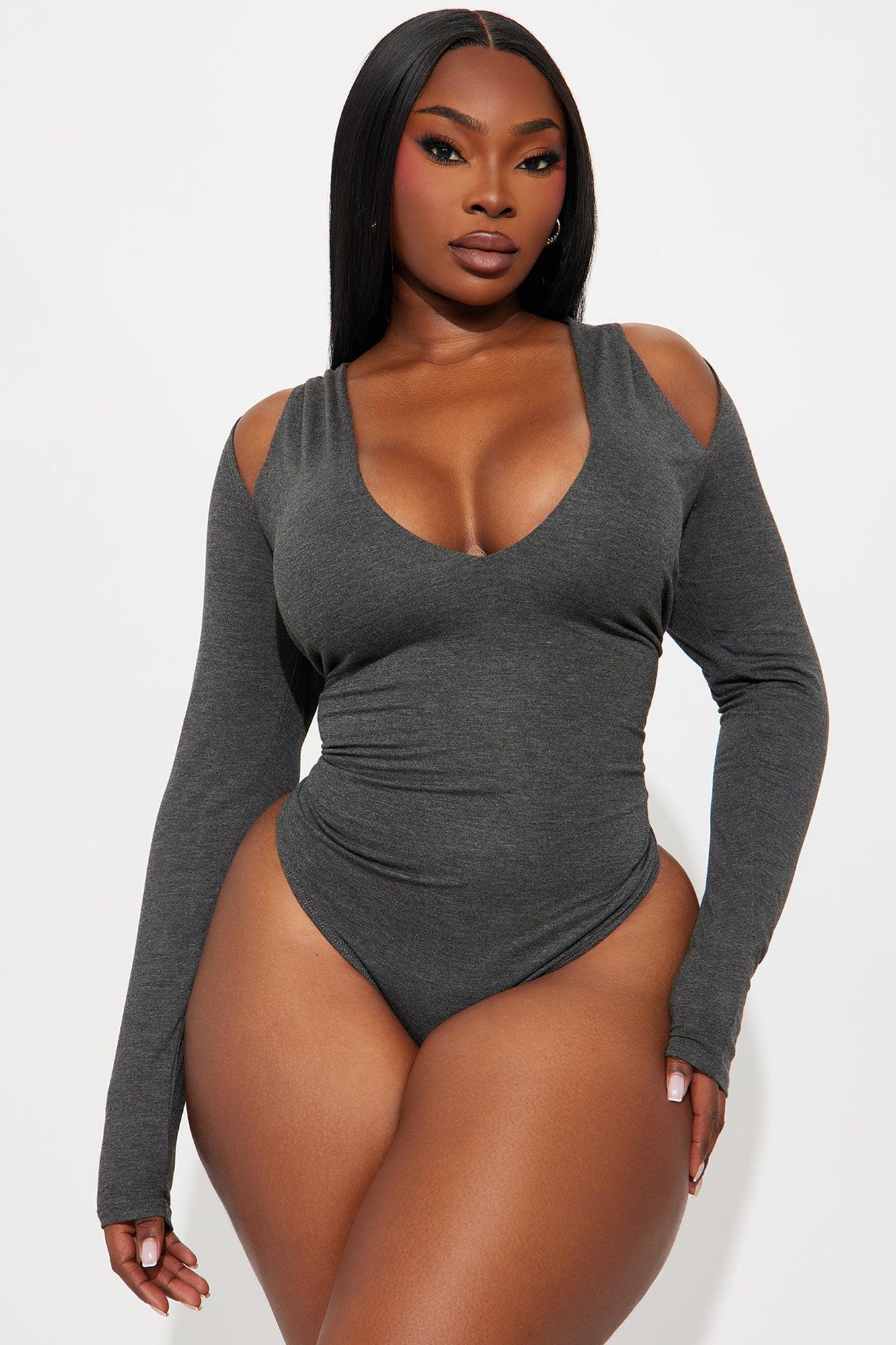 Crysta Long Sleeve Cut Out Bodysuit - Charcoal Female Product Image