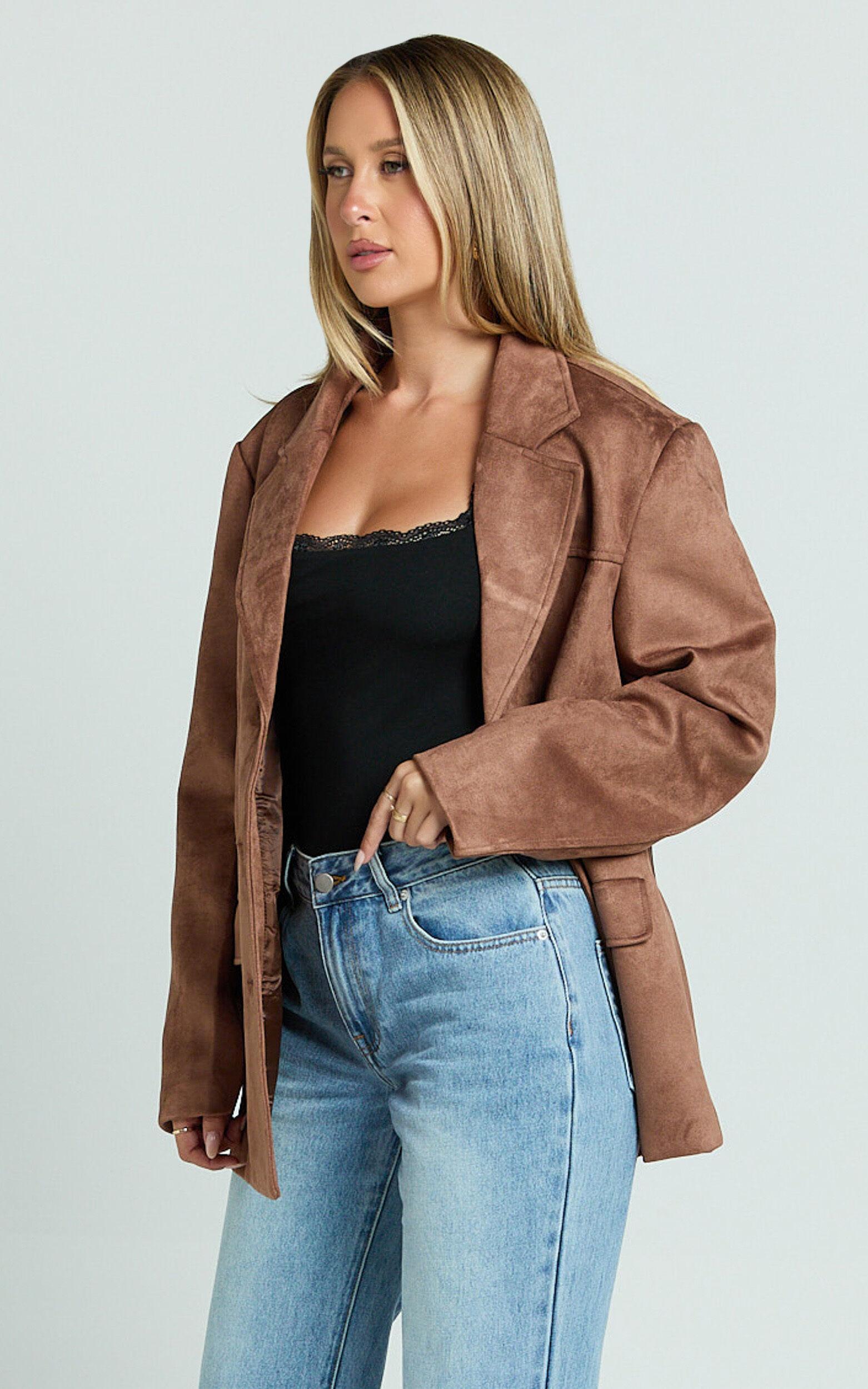 Priscilla Jacket - Faux Suede Relaxed Fit Jacket in Brown Tan Product Image