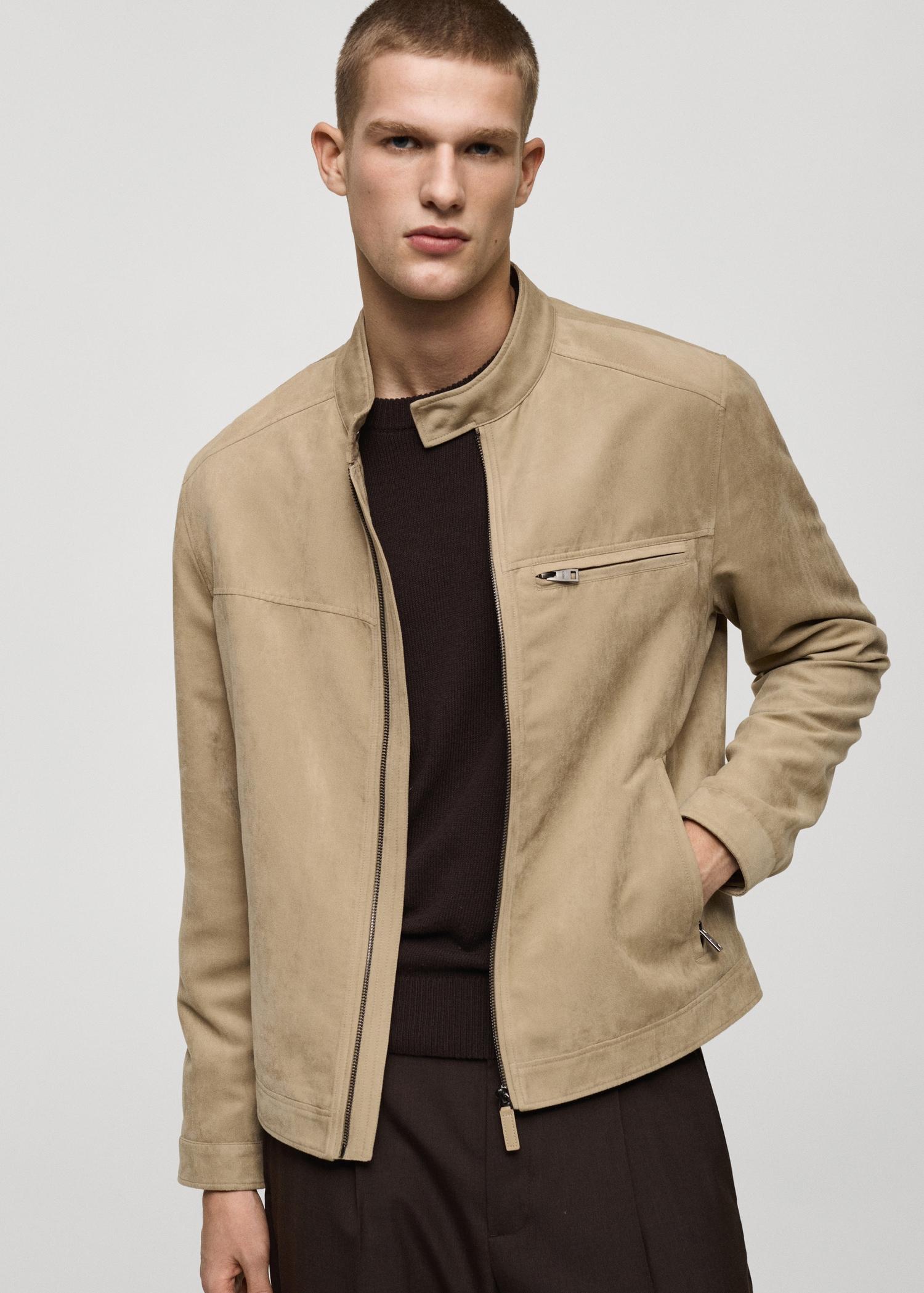 Suede-effect biker jacket - Men | MANGO USA Product Image