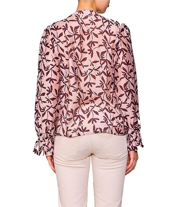 MELLODAY Floral Split Neck Long Sleeve Button Front Blouse Product Image