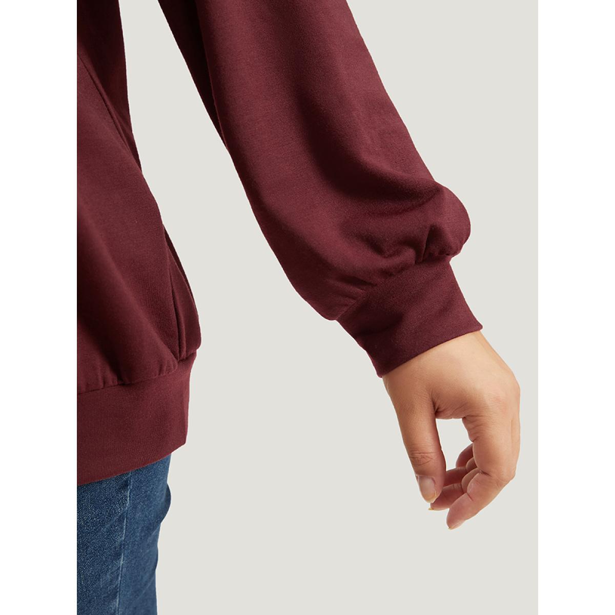 Plus Size Silhouette Floral Print Embroidered Crew Neck Sweatshirt Women Burgundy Casual Elastic cuffs Round Neck Dailywear Sweatshirts BloomChic 12/L Product Image