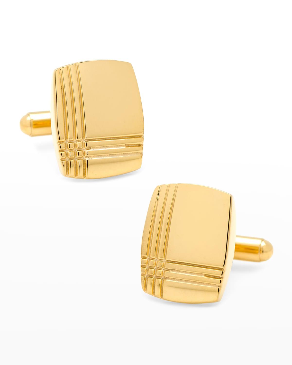 Stainless Steel Gold Tartan Plaid Cufflinks Product Image