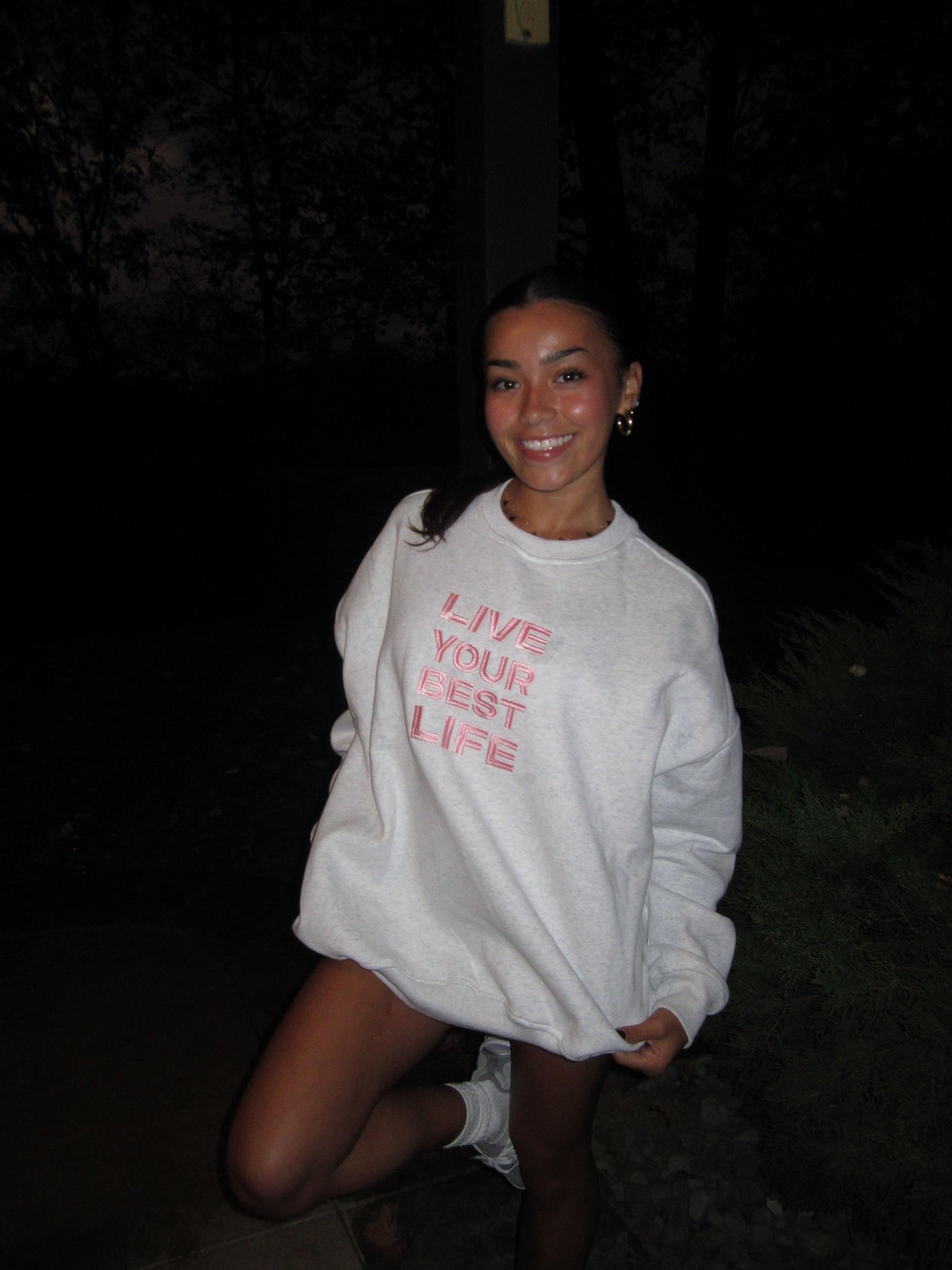 Pearl Grey Live Your Best Life Embroider Sweatshirt Product Image