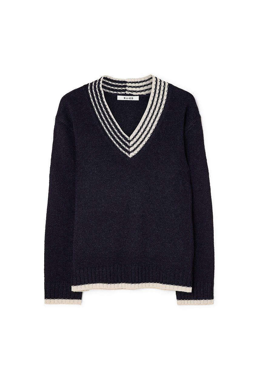 Oversized V-neck Contrast Detail Sweater Product Image