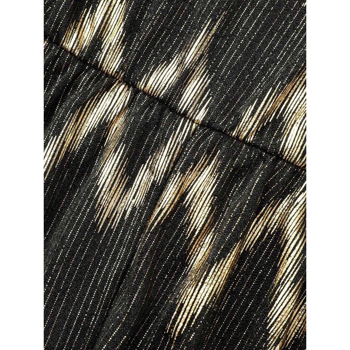 Plus Size Black Gold Shimmer Elastic Waist V-neck Blouse Women Cocktail Long Sleeve V-neck Party Blouses BloomChic 12/L Product Image