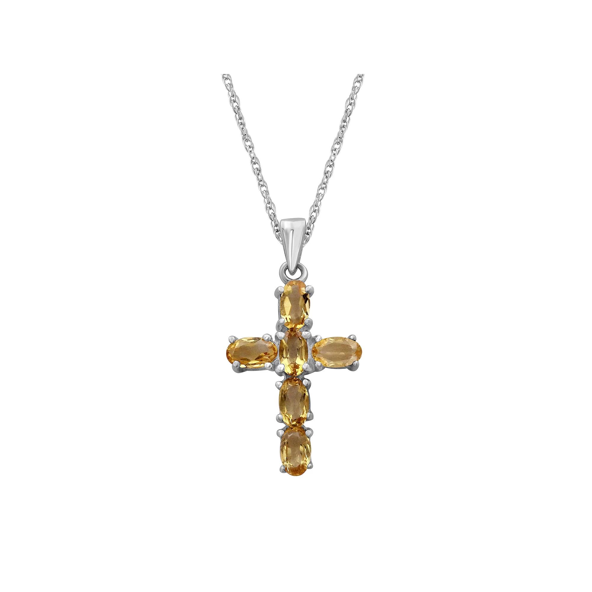 Jewelexcess Sterling Silver Citrine Cross Pendant Necklace, Women's Product Image