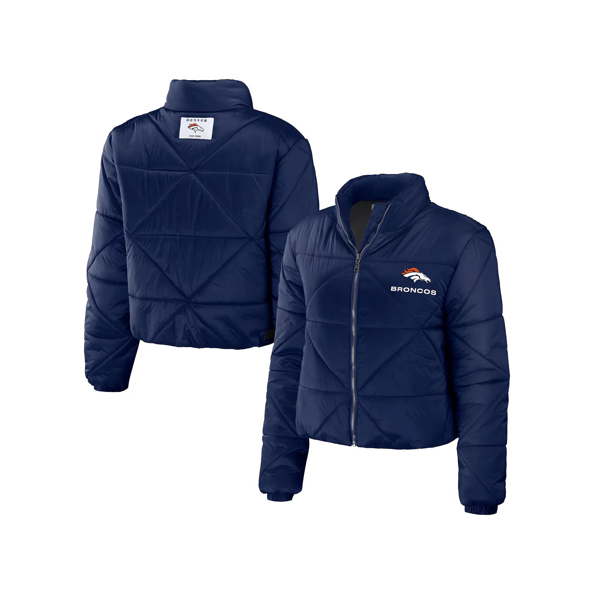Women's WEAR by Erin Andrews Navy Denver Broncos Cropped Puffer Full-Zip Jacket,  Product Image