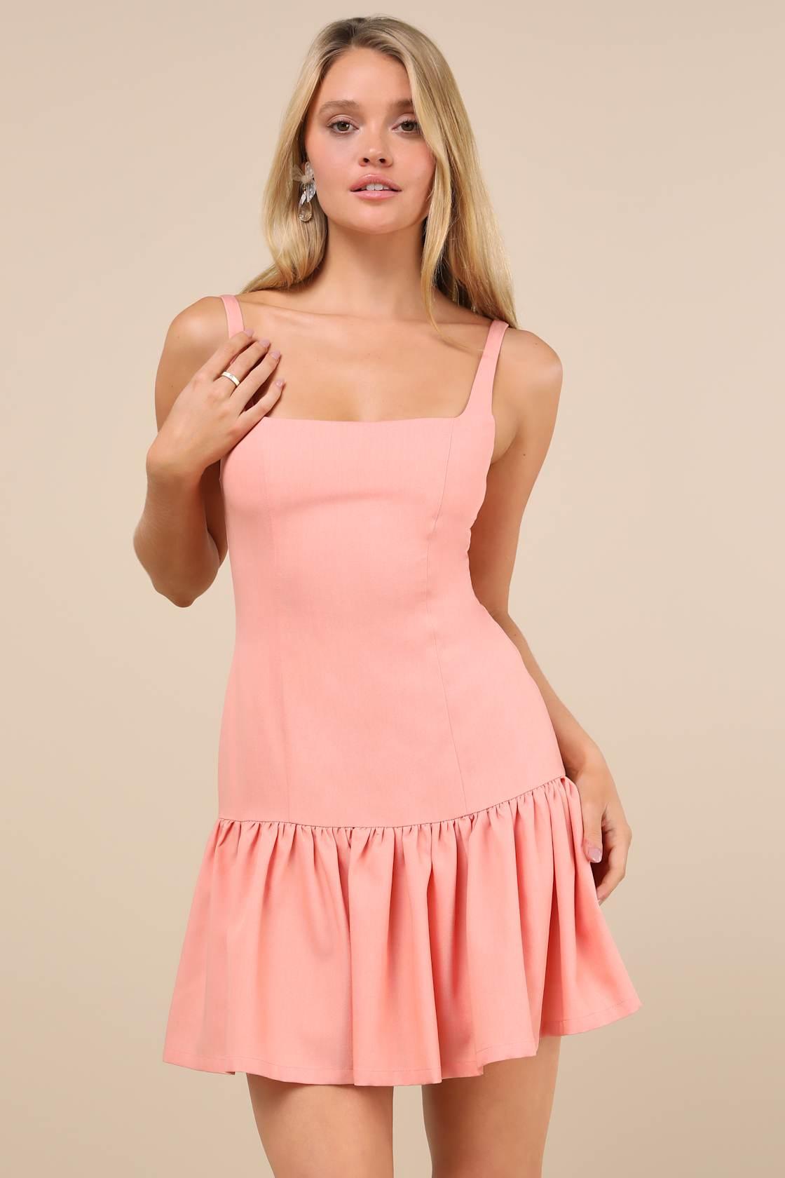 Adorable Concept Peach Lace-Up Backless Drop Waist Mini Dress Product Image