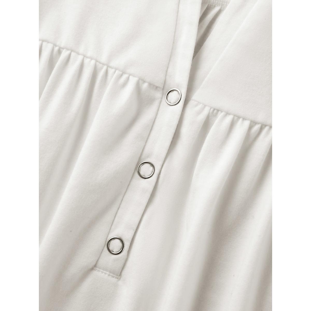 Plus Size Button Placket Split Neck Pleated T-Shirt Originalwhite Women Gathered Notched collar Vacation T-shirts BloomChic 12/L Product Image