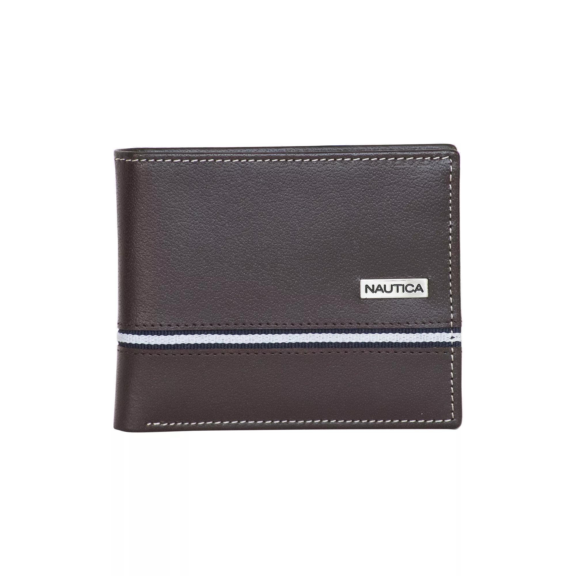 Men's Nautica Logo Ribbon Leather RFID-blocking Bifold Wallet, Brown Product Image