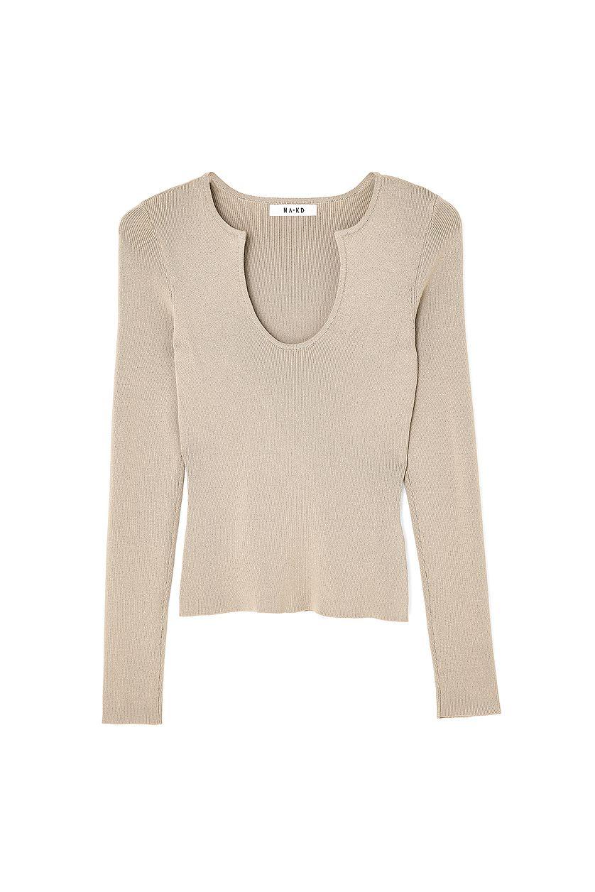 Deep Neck Rib Knit Top Product Image