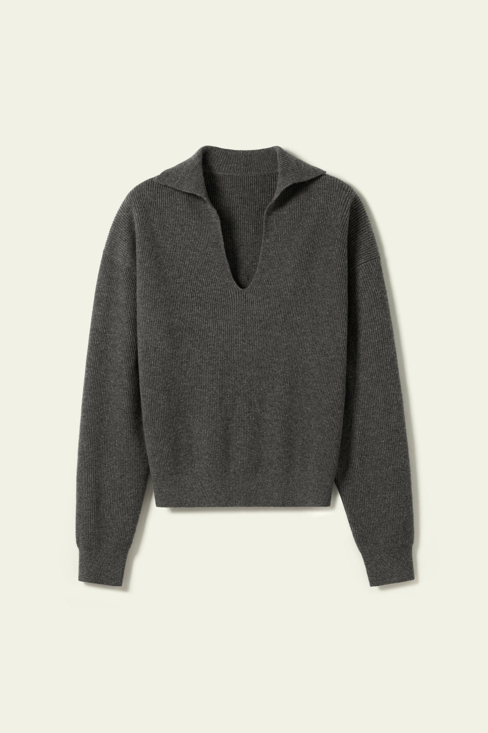 Ribbed Cashmere Polo Sweater Product Image