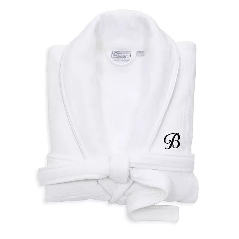 Linum Home Textiles Turkish Cotton Personalized Satin Piped Trim Waffle Terry White Bathrobe, Adult Unisex,  Product Image