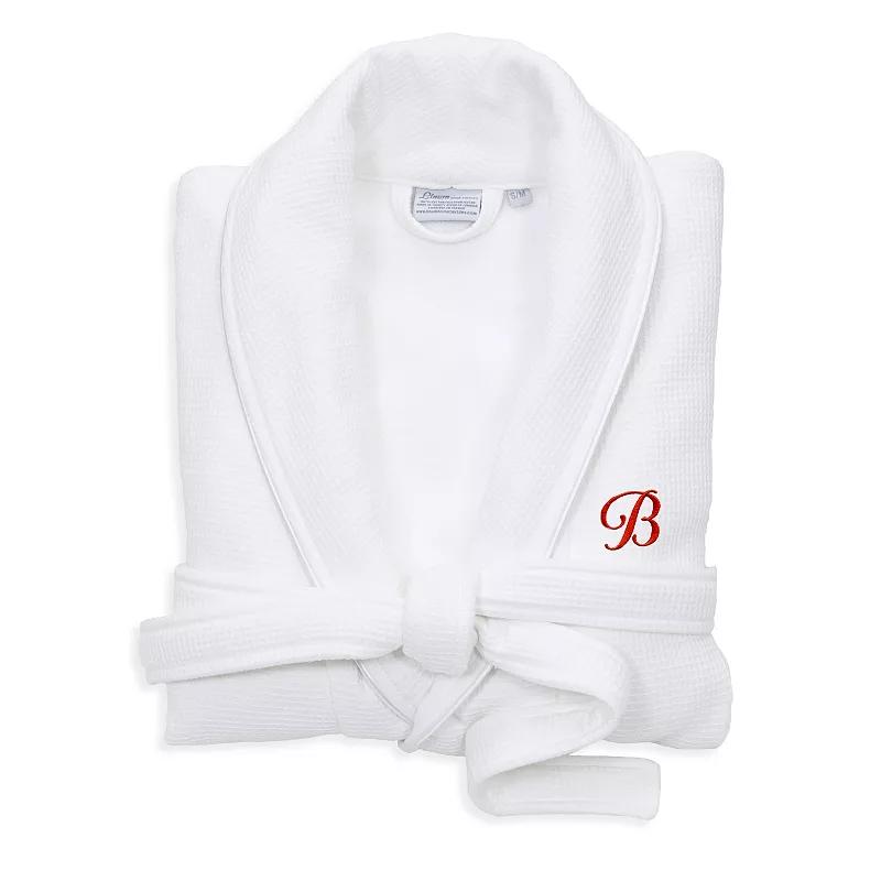 Linum Home Textiles Turkish Cotton Personalized Satin Piped Trim Waffle Terry White Bathrobe, Adult Unisex,  Product Image
