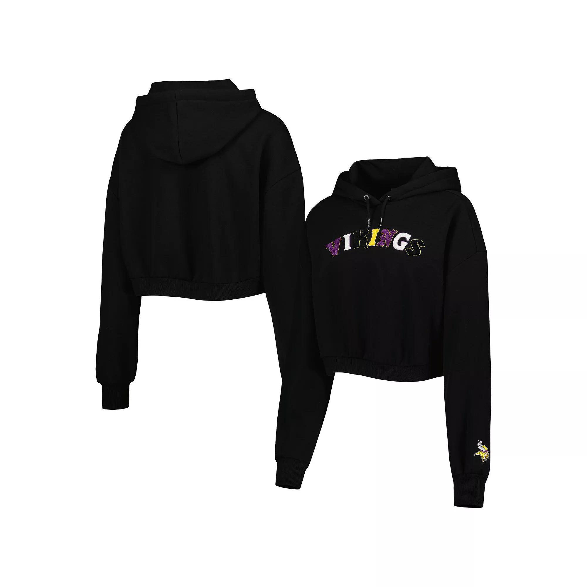 Women's The Wild Collective Black Minnesota Vikings Cropped Pullover Hoodie, Size: 2XL Product Image