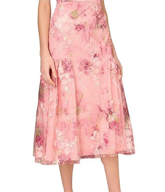 Aidan Mattox Round Neck Sleeveless 3D Embroidered Lace Trumpet Midi Dress Product Image