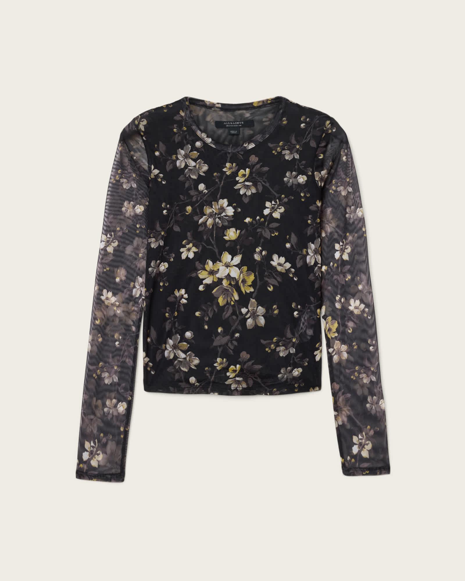 Ellie Mesh Long Sleeve T-Shirt VINE BLACK | ALLSAINTS US Product Image