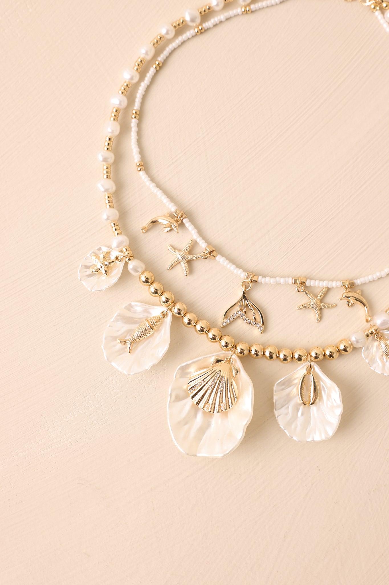 Sunkissed Living Gold Ivory Pearl Layered Coastal Charm Necklace Product Image