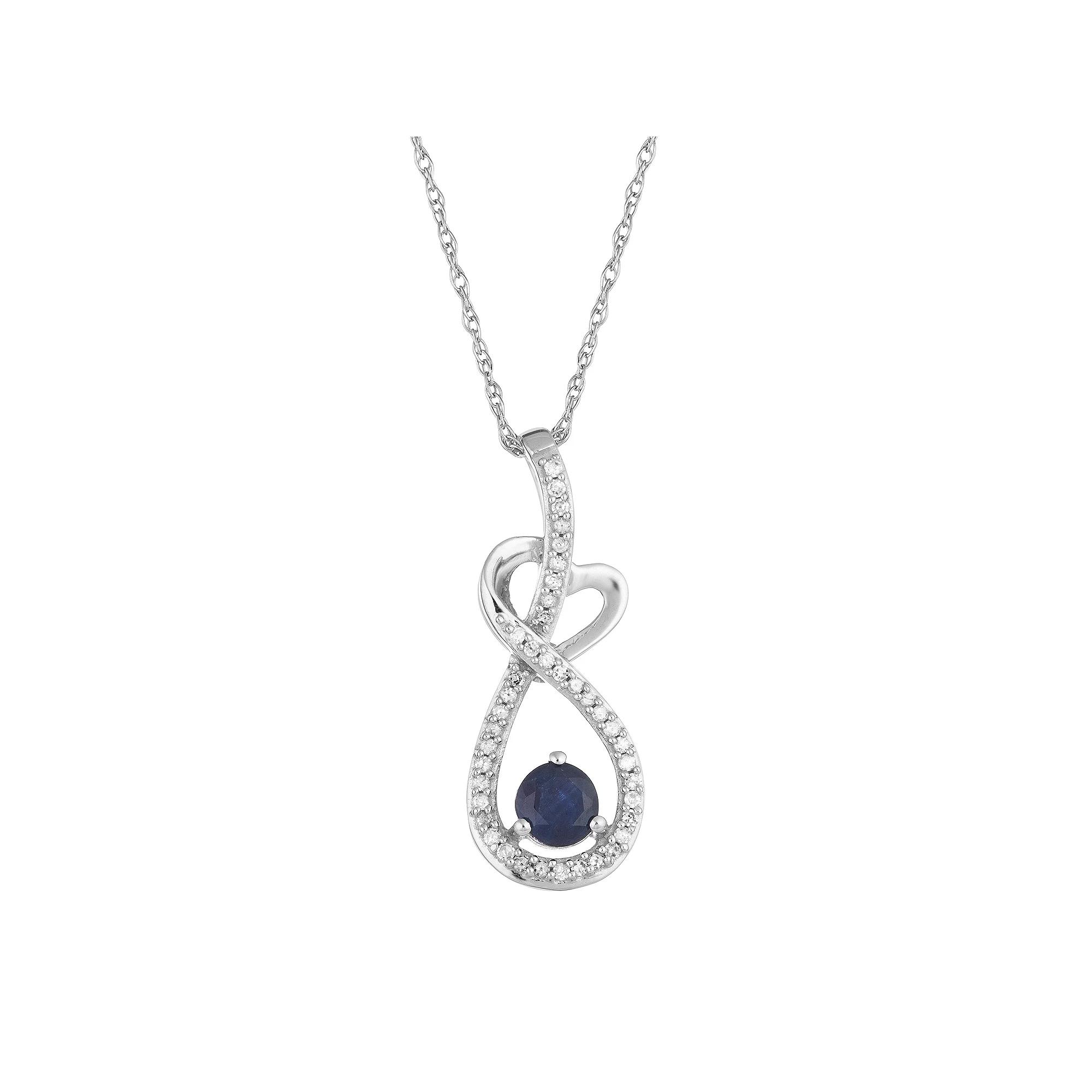 10k White Gold Sapphire & 1/8 Carat T.W. Diamond Heart Drop Pendant, Women's, Size: 18", 10k Whgold Product Image