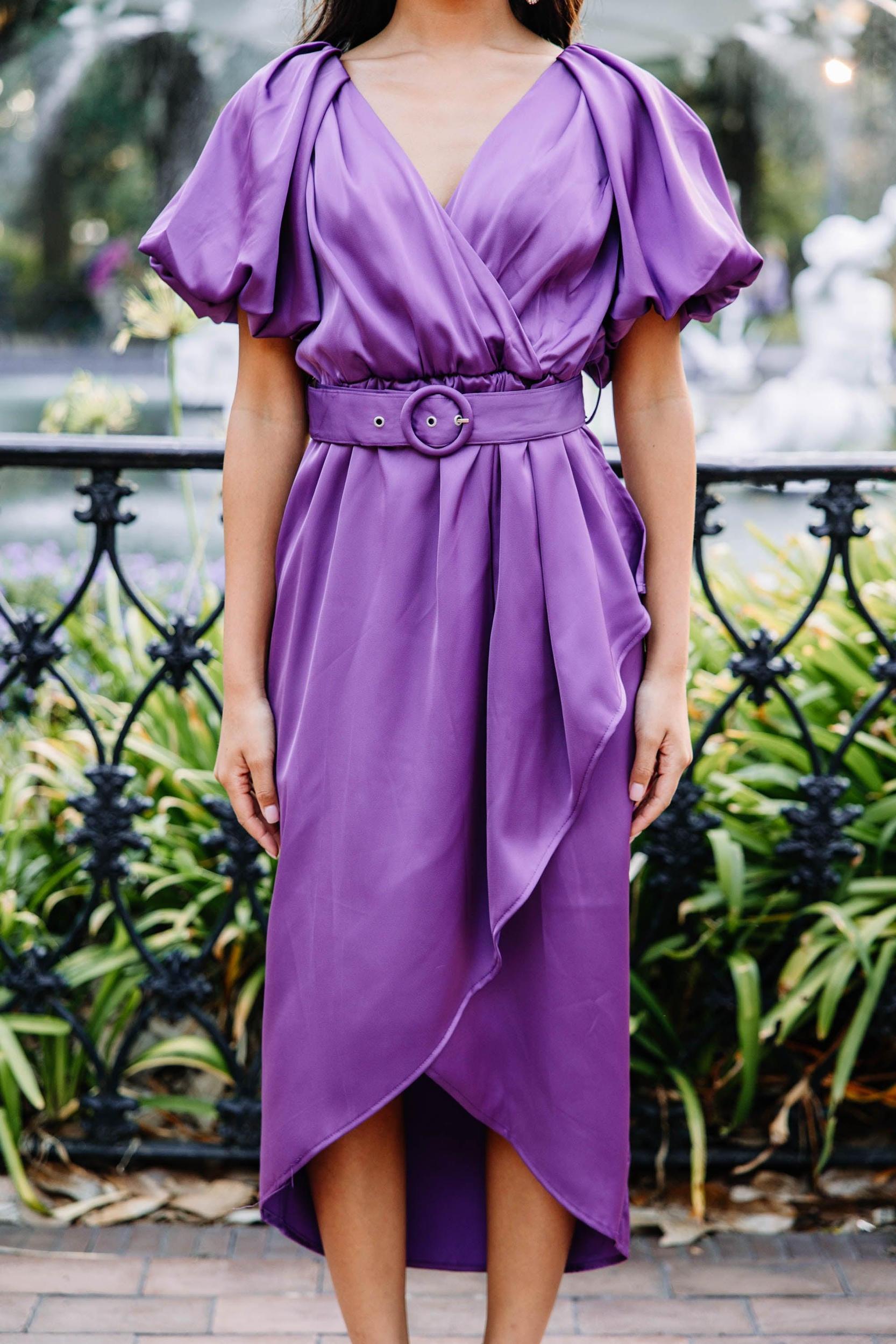 Get What You Want Purple Satin Midi Dress Female Product Image