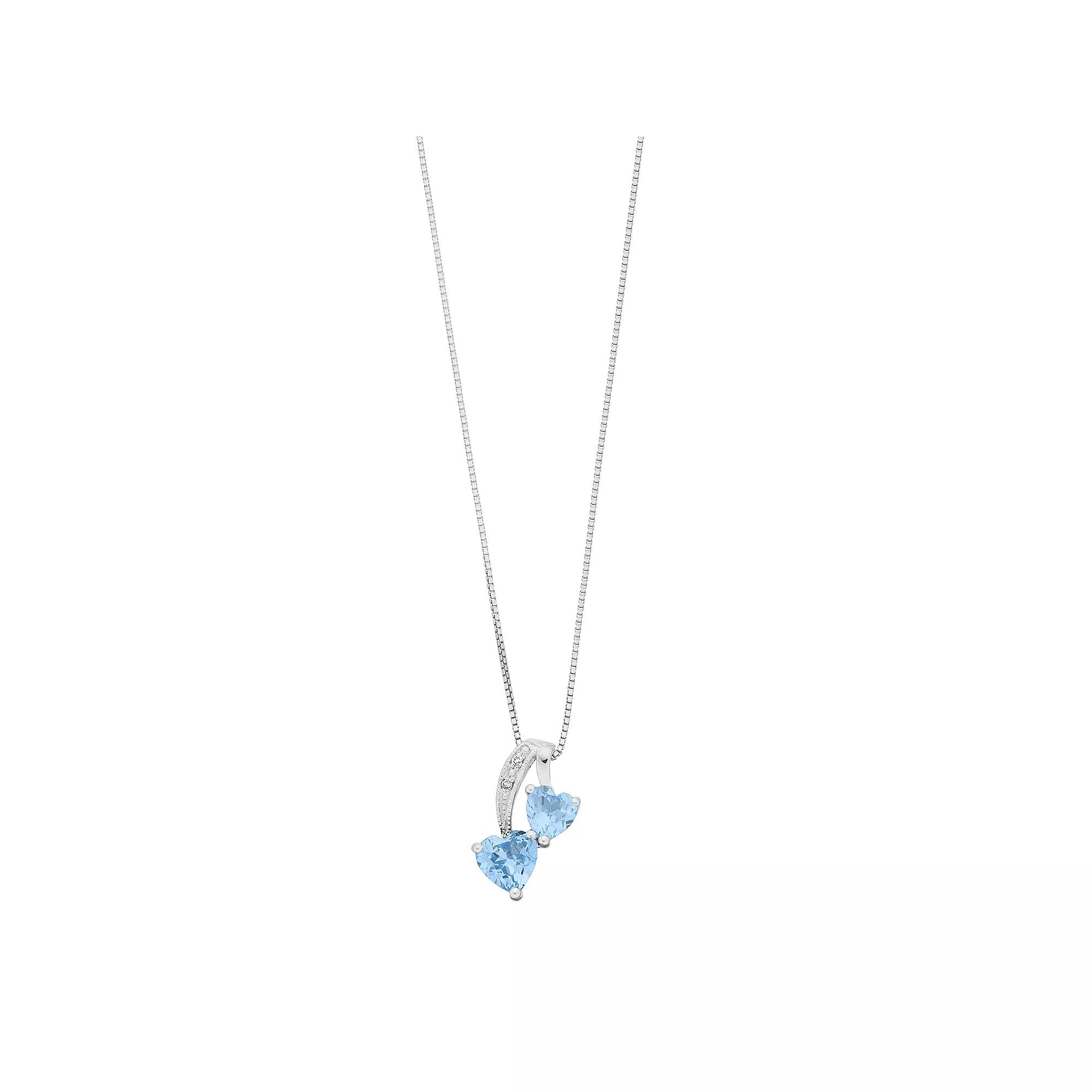 Gemminded Sterling Silver Gemstone & Diamond Accent Double Heart Pendant Necklace, Women's,  Product Image