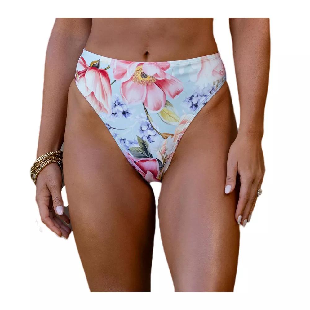 Women's Cupshe High-Waist Floral Swim Bottoms, Size: Large, Light Blue Bloom Product Image
