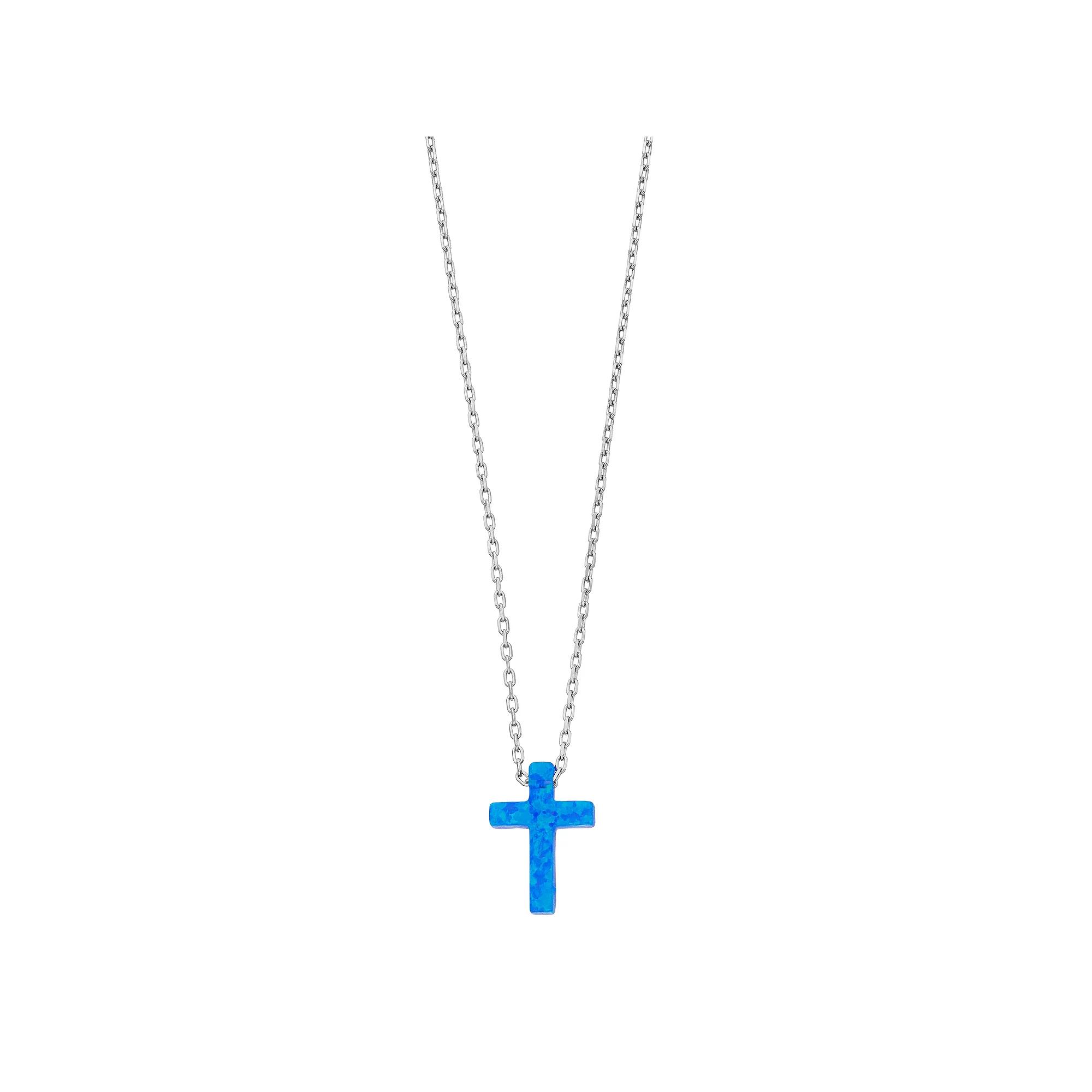 Gemminded Sterling Silver Lab-Created Blue Opal Cross Pendant Necklace, Women's,  Product Image
