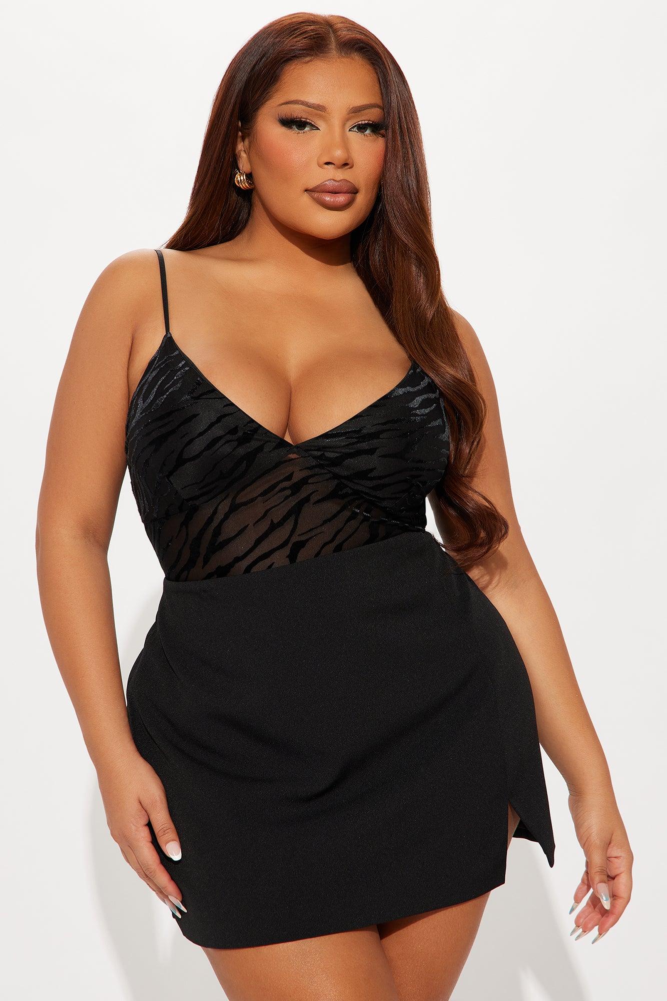 Deep Reveal Flocked Mesh Bodysuit - Black Product Image