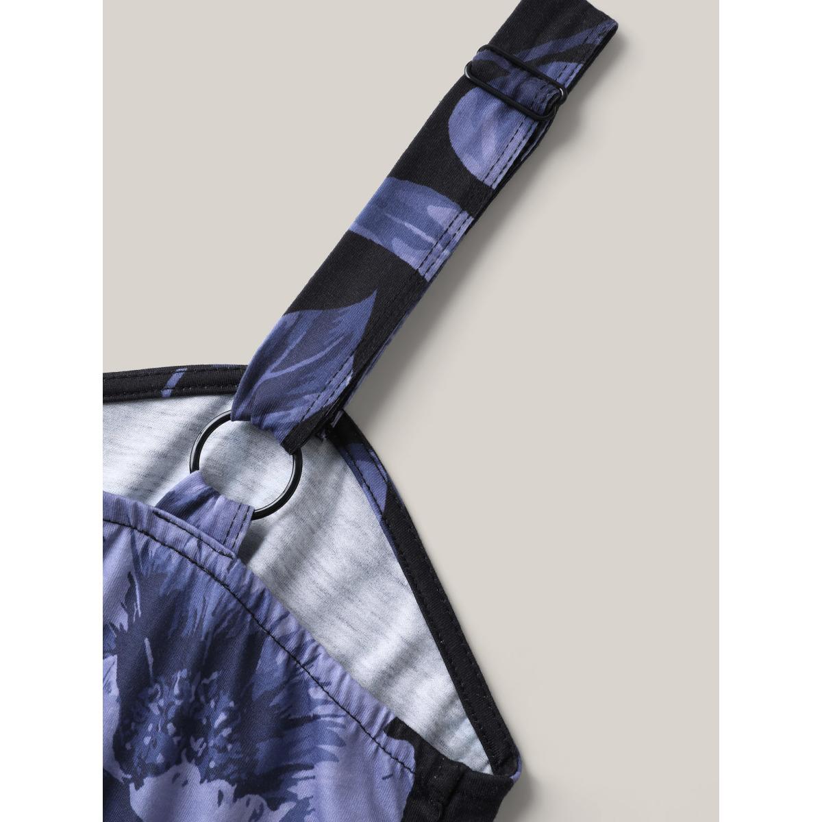 Plus Size Bluepurple Floral Print Stretchy Adjustable Straps Jumpsuit Women Elegant Sleeveless Non Everyday-Elegant Loose Jumpsuits BloomChic 22-24/3X Product Image