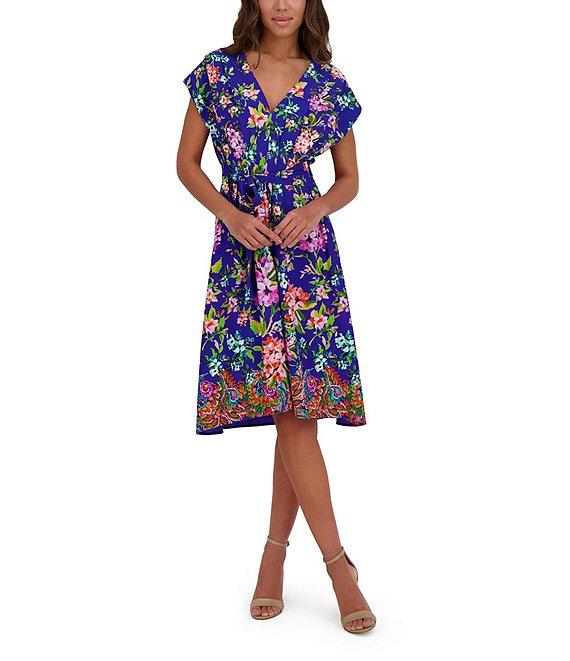 Kensie Woven Floral Print V-Neck Short Sleeve A-Line Mini Dress Product Image