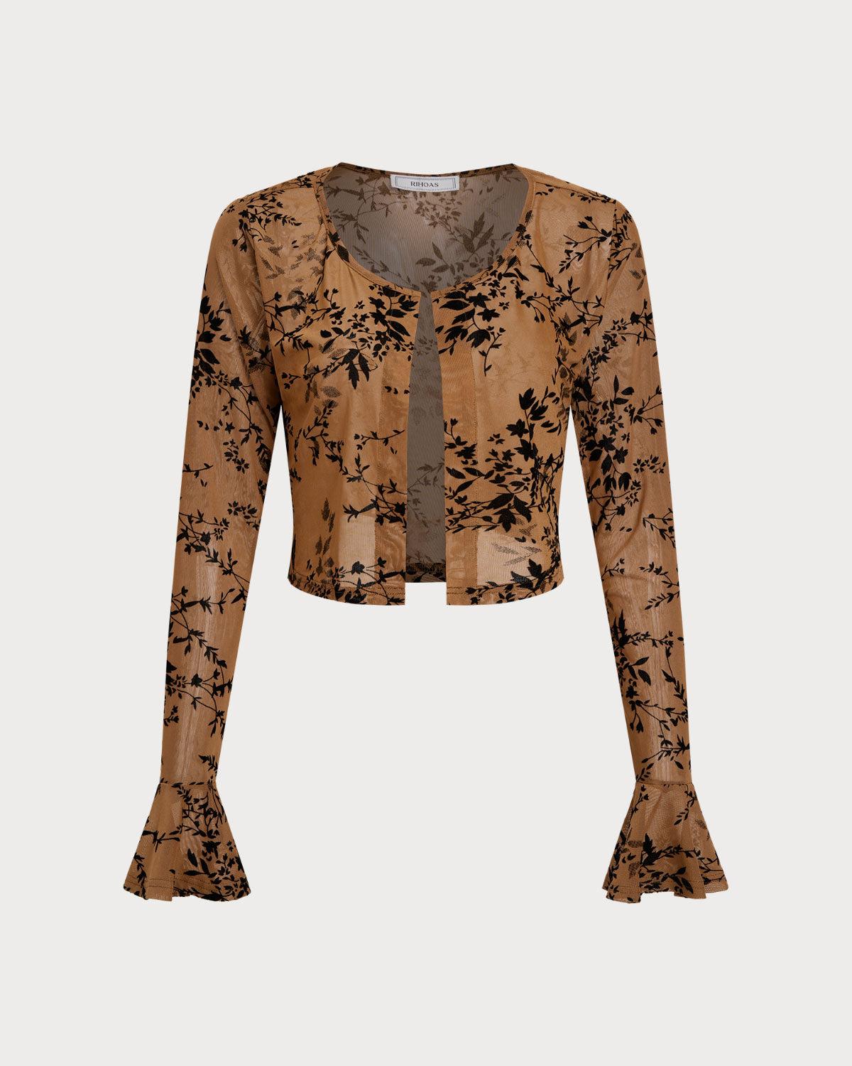 Brown Floral Two-piece Midi Dress Product Image