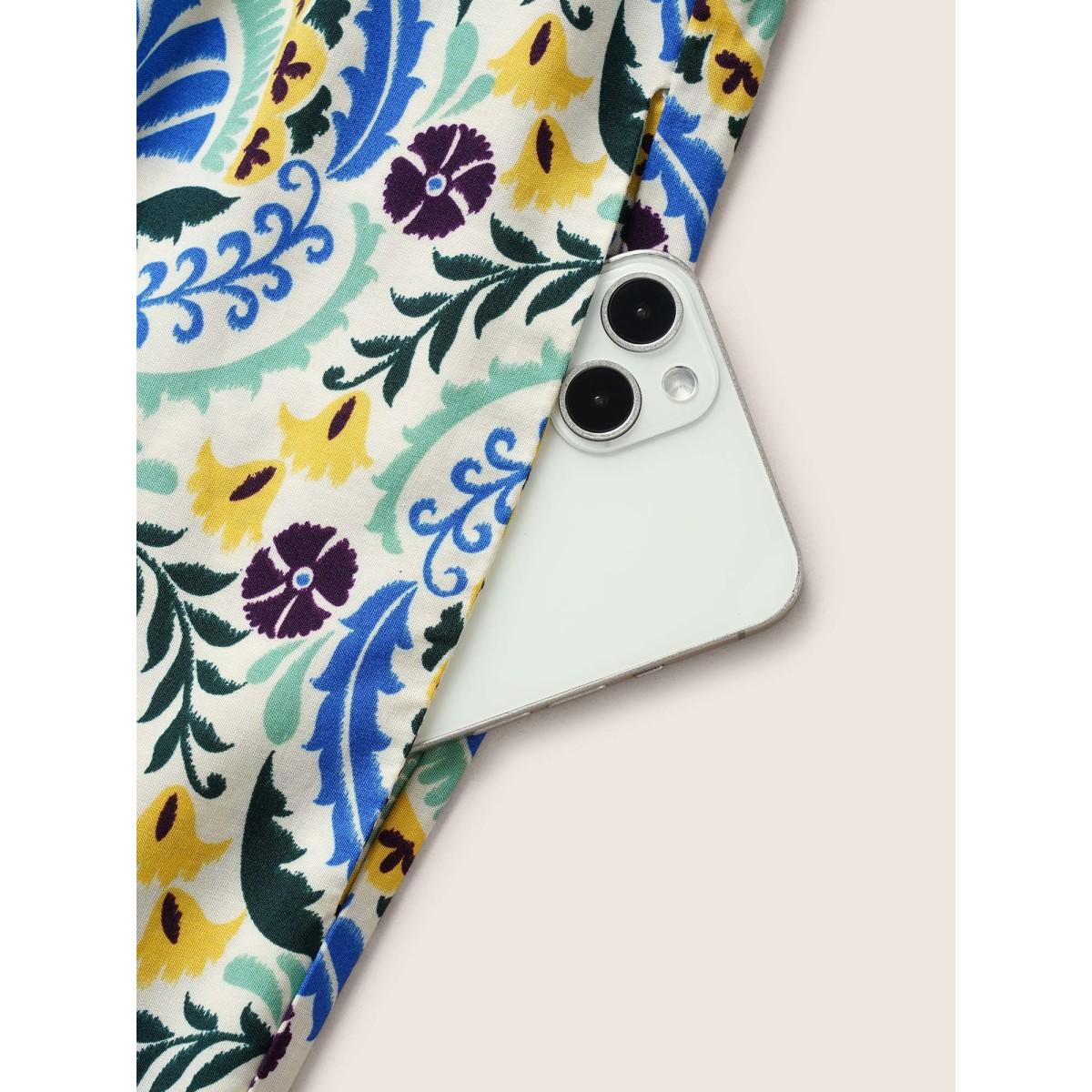 Plus Size Green Boho Print Shirred Belted Adjustable Straps Jumpsuit Women Resort Sleeveless Non Vacation Loose Jumpsuits BloomChic 30/6X Product Image